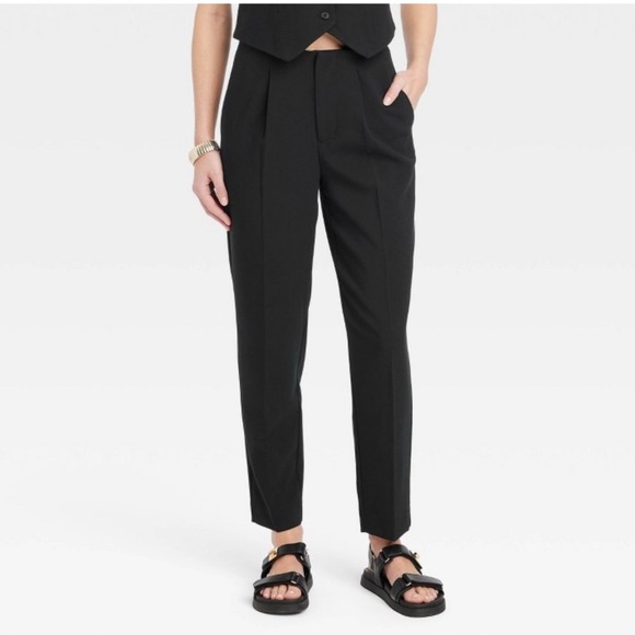 Theory High Rise Tailored Straight Leg Trouser Pants in Black - Picture 1 of 6
